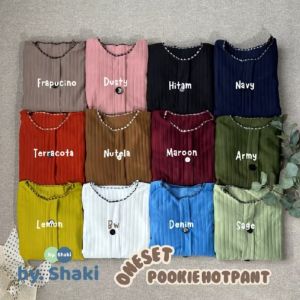 Nyonya Piyama Pokye Knit Hotpants Set Celana Pendek Polos