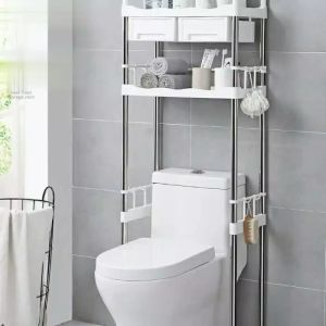 Rak Toilet Rangka Stainless Dengan Laci Storage Dan Gantungan Rak Organiser Multifungsi-Unique Home Store