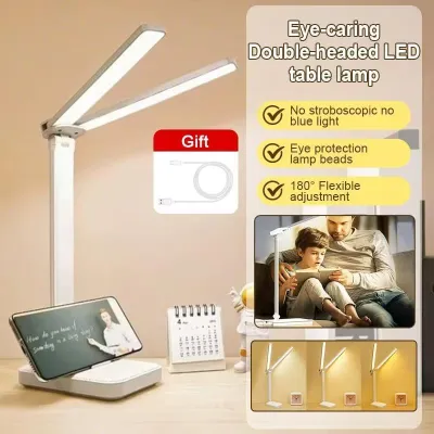 [ BorongPro ] HG-699 Table Lamp Rechargeable Double Head 3 Level Touch Dimming Room Desk Lamp Office Reading Light LED Book Light