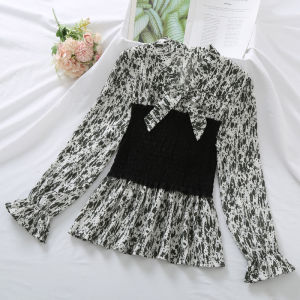 Aki20 Blouse for Women 2024 New Design Korean Style Chiffon Lace-up Long Sleeve Blouse Women 2024 New Design All-match Top Fashion Women Clothes Blouses for Women Styles 2024 Baju Perempuan