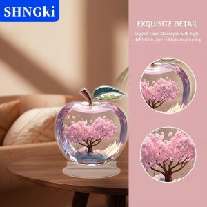 SHNGki 1pcs 2D Acrylic in ấn trang trí lãng mạn Cherry clossoms Apple hình dạng cảnh quan Máy tính để bàn trang trí cho nhà văn phòng