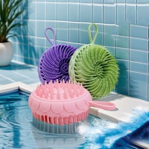 STARGOODS Hai  Bàn chải dầu gội silicon Hình Hoa Sen 2 trong 1 Bàn chải tắm Dụng cụ tắm tóc Cầm tay Bàn chải mát xa da đầu khi tắm Chăm sóc tóc