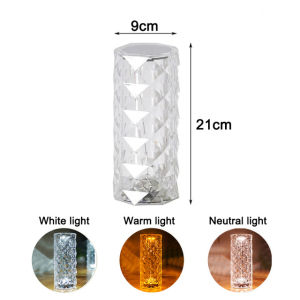 LED Crystal Lamp USB Rechargeable Acrylic Rose Diamond Bedside Table Lamps Room Decor Atmosphere Touch Remote Control Night Lights for Restaurant Bar