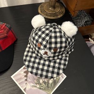 JEWELS1 ครีมกันแดดป้องกันแสงแดด หมวกเบสบอลมิกกี้ การ์ตูนลายการ์ตูน ยอดแหลม หมวกริลัคคุมะ อุปกรณ์เสริมเครื่องแต่งกาย มีหู หมวกลายสก๊อต Y2K สาวๆ