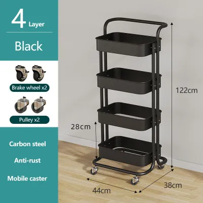 NINI 3/4 Tier Kitchen Organizer Trolley Rack with Wheels Rolling Storage Cart Shelf Multipurpose Pantry Organizer for Kitchen Home Bathroom