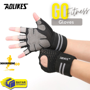 Terbaru Aolikes 113 1 Pasang Sarung Tangan Gym Fitness Sepeda Half Finger Gloves Wrist Wrap anti slip angkat beban pull up