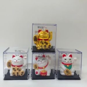 Fengshui Lucky Cat Mini Maneki Neko Cat Waiving Solar Decor Charm Figurine【COD】PAZU