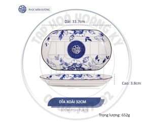 Dĩa xoài gốm sứ hoa văn Chữ Phúc 32CM