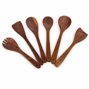 Handmade Mango Wood Cooking & Serving Utensils Set | Non-Stick Safe Wooden Spoons | 100% Natural | Set of 6 (Brown)