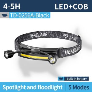 SMILING SHARK TD0256 LED*2 Headlight Super Bright White Light 5Mode COB Work Light Type-c Rechargeable Head Lamp Waterproof Outdoor Working Camping