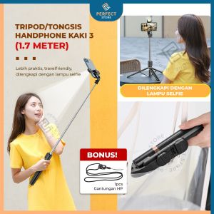 Tongsis Bluetooth 4 in 1 170cm led selfie stick tripod remote tongat selfi lampu 1.7 meter universal 4in1 penyangga hp