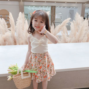2 Pieces Set Girls Dress with Tops Girls A-line Dress Floral Dress with Sling Strap Tops Fashion Korean Style Dresses for Girls Summer New Arrival 0134
