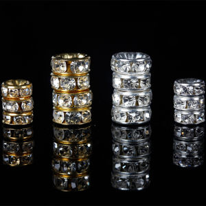 50pcs/lot 6/8mm Round Loose Spacer Beads Rhinestone Rondelle Crystal Beads for Jewelry Making Bracelet Necklace DIY Accessories h2610