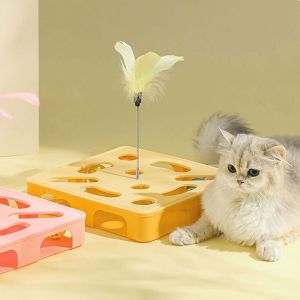 VB45D Funny Interactive Cat Puzzle Box Plastic Creative Pet Puzzle Track Toy Durable with Feather and Balls Cat Teasing Box Boredom Relieving