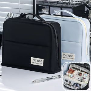 HUANG หลายช่อง กล่องดินสอ หลายชั้น ความจุขนาดใหญ่พิเศษ กระเป๋าปากกา ผู้จัดงาน แบบมินิมอล กระเป๋าเก็บของ ของใช้การเรียน