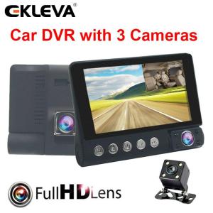 EKLEVA 4 inch Three Lens Car DVR HD 1080P 170 Wide Angle Cycle Recorder G-Sensor Motion Detection Dashcam With Rear View Camera