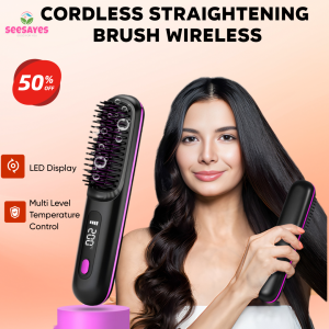 Wireless Hair Straightener Brush 4000mAh with LCD Display & Fast Heating Technology Curler Rechargeable