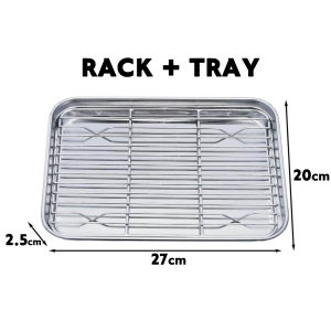 304 Stainless Steel Baking Tray With Removable Cooling Rack Set Non-stick Chips Basket Grill