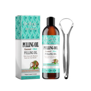new Coconut Mint Pulling Oil Mouthwash Kit With Tongue Scraper Fresh Oral Breath Odor Removal Alcohol-Free Whiten Tool Mouth Care Free Shipping