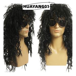 HUAYANG01 [2023 new HOT FASHION] Men Wig Black Long Curly Wig Male Synthetic Cosplay Wigs Puffy High Fiber Machine for Rock Party Fluffy Nightclub Bar Wig