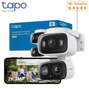TP-Link Tapo C246D 2K Indoor/Outdoor Dual Lens Pan/Tilt Wired Security Camera - Wide-Angle View + 6mm Zoom Motion Track Person/Vehicle Detection Subscription-Free Local Storage or Optional Cloud C246D