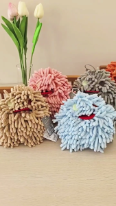 Fuzzy Chenilles Puff Balls Towels Cute and Absorbent Hand Towels with Hanging Hook Cleaning Cloth for Kids and Adults