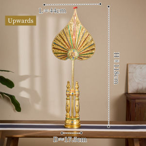 ตาลปัตร พัดใบลาน พัดทอง ปิดทองติดกระจก วิชนี วีชนี พร้อมฐานไม้ 1 ชุดพัดใบลาน พัดทอง ลงลักปิดทอง