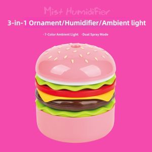 Creative Hamburger Shape Humidifier USB Rechargeable 150ml Mini Aroma Diffuser Portable LED Night Light for Home Car