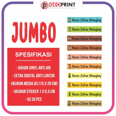 ISI 30 PCS STICKER PENSIL NAMA ANAK SEKOLAH ANTI AIR BAHAN VINYL UKURAN KERTAS A5 KARAKTER LUCU