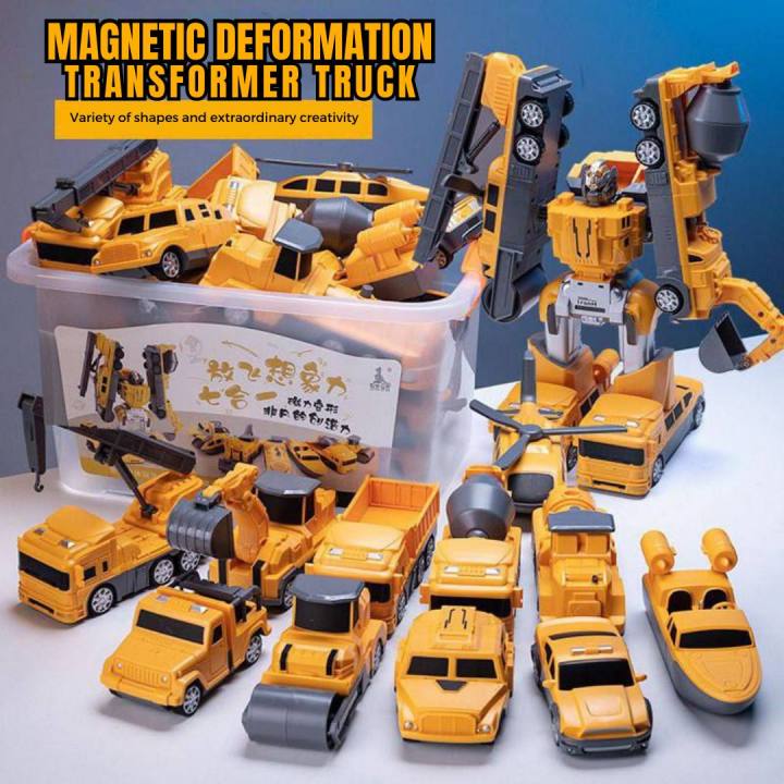 Children's Magnetic Transformer Truck Engineering Vehicle Pull-Back Toy ...