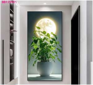 Himalaya Painting 35cmx50cm Moon Plant Vase Design Matte type with Frameless Sintraboard Decorative Wall Waterproof