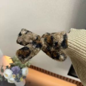 Jepit Rambut Korea 8.3cm Cepol Sanggul Ponytail Leopard Plush Bow Hair Claw Clip HFS011