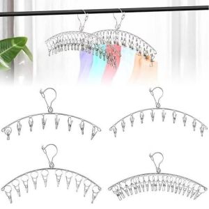 Stainless Steel Clothes Hanger Multi Clip Drying Household Dormitory Windproof Balcony Clothes Hange