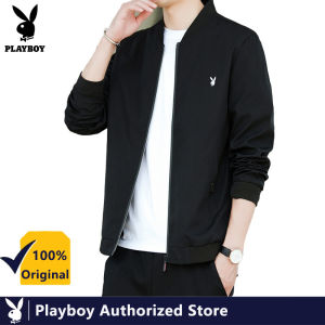 PLAYBOY เสื้อแจ็คเก็ตแขนยาวสไตล์คลาสสิกสำหรับผู้ชายเสื้อแจ็คเก็ตบอมเบอร์และเสื้อแจ็คเก็ตสีกรมท่าปี2021