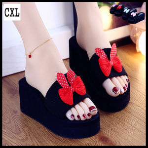 CXL Brand Fashion Beautiful Slippers 2.36 Inches Wedge Sandals High Heels Cute Bow Rubber Sturdy Shoes For Women (Size 34-39)