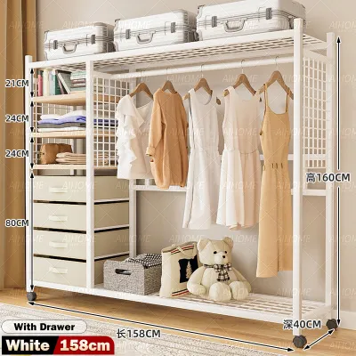 With Drawers Open Coat Racks Multifunctional Large Capacity Steel And Wood Cabinets 衣柜