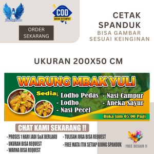 Cetak Spanduk Banner WARUNG PECEL SOTO MBAK YULI 200x50 Ukuran  Costom Desain