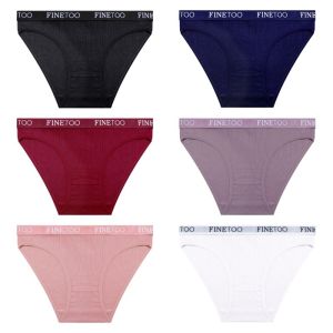 FINETOO 6PCS/Set Cotton Letter Belt Womens Underwear Soft Solid Color Ladies Intimate Female Underwear