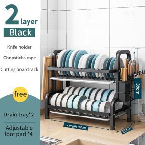 Kitchen Dish Rack Drainer With Tray Utensil Holder Dish Organizer Storage Steel Plate Rack Organizer