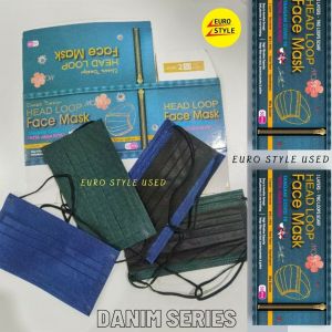 DENIM 2IN1 BLUE HIJAB/ARMY GREEN HEADLOOP MOMO 3ply Disposable Mask BFE 95% PREMIUM QUALITY MASK HITAM MASK COLOR MASK
