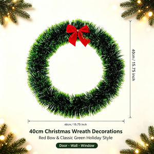 【Happy Time】Christmas Wreath with LED Lights Artificial Pine Garland Door Wall Xmas Tree Home Decoration Holiday Party Supplies