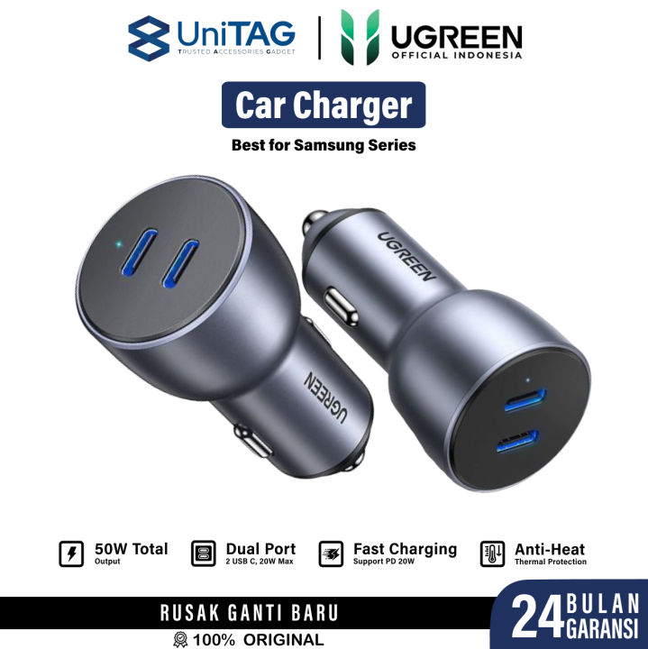UGREEN Car Charger Mobil Fast Charging Samsung Laptop Macbook Pro