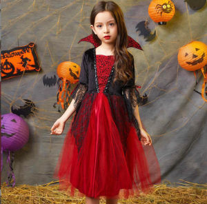 Halloween childrens mesh vampire costume girls princess dress horror vampire cape performance outfit