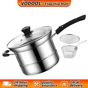 【Fast delivery】 Pasta Cooking Pot with Strainer Drain Shelf Lid Complementary Food Pot Multipurpose Sauce Pan Stainless Steel for Steaming Cooking Frying