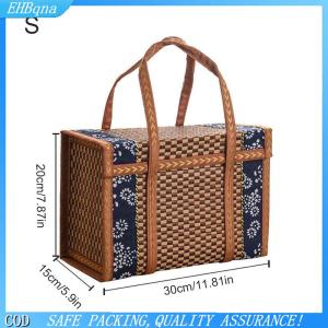 [COD] Folding Bamboo Woven Fruit Basket Handheld Handle Fruit Shopping Food Basket Picnic Food Storage Basket For Outdoor