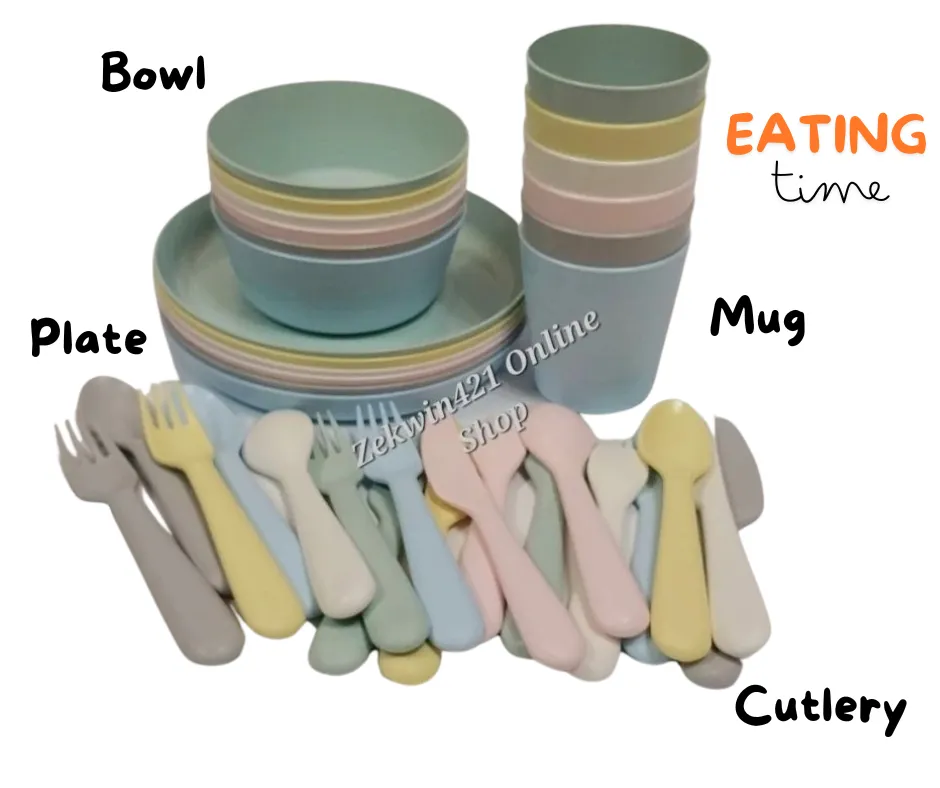 Cutlery Ikea Plastic Bowls And Plates IKEA (36PCS) KALAS BPA Free Children Kids Feeding Cutlery Utensil