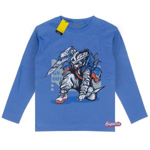 Baju anak laki laki lengan panjang distro karakter kartun animasi robot GN001 warna denim bahan adem