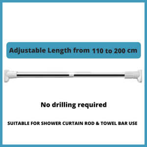 Stainless Steel Curtain Rods Adjustable Punch-Free Cloth Rail Anti-slip No Drilling Rustproof Shower Curtain Rods Drying Rack Wardrobe Rod Simple Support Rod 110-200cm -Shipped within 24 hours-