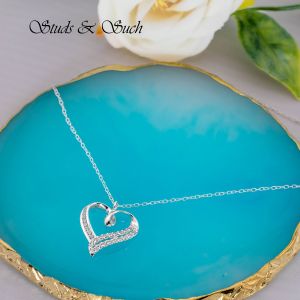 [Studs & Such] 925 Silver Necklace With Heart Shaped Pendant Embellished With Cubic Zirconia