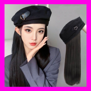 [TẶNG LƯỚI] Mũ nồi beret gắn tóc giả nguyên đầu dáng thẳng dài 60cm - MŨ NỒI 887